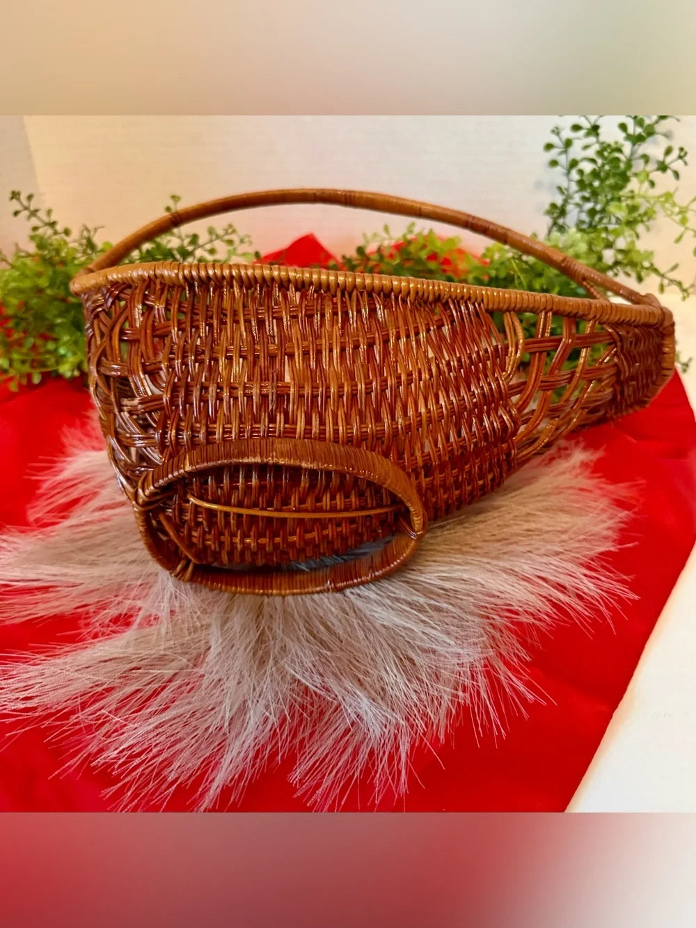 Wicker gathering basket vintage handwoven